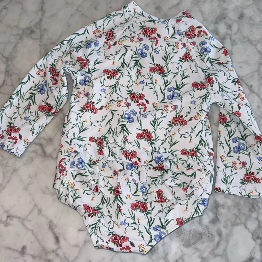 NWOT JANIE AND JACK FLORAL RASH GUARD SWIMSUIT 12/18M